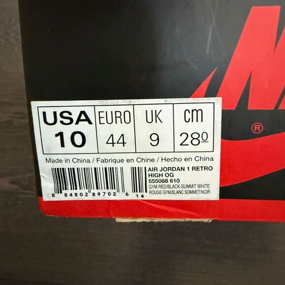 Jordan 1 Retro High Bred Toe 555088-610 Men's 10 - Picture 15 of 15